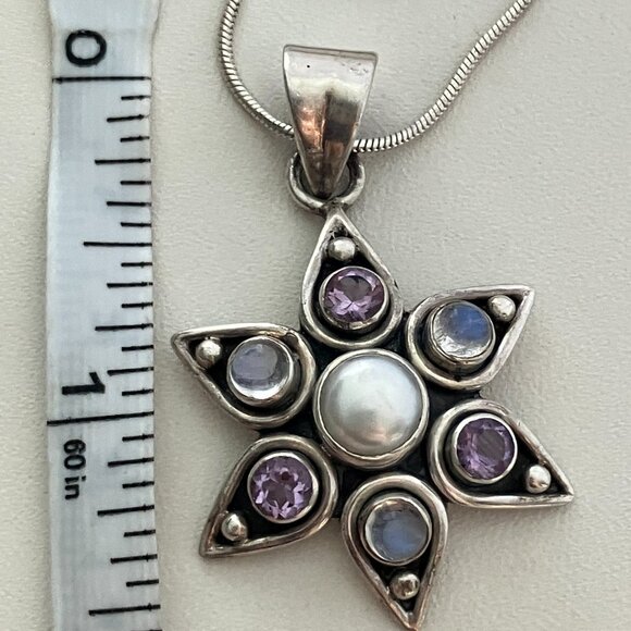 Pearl, Moon stone, Light purple gemstone, 925 Sterling Silver pendant - Picture 6 of 9